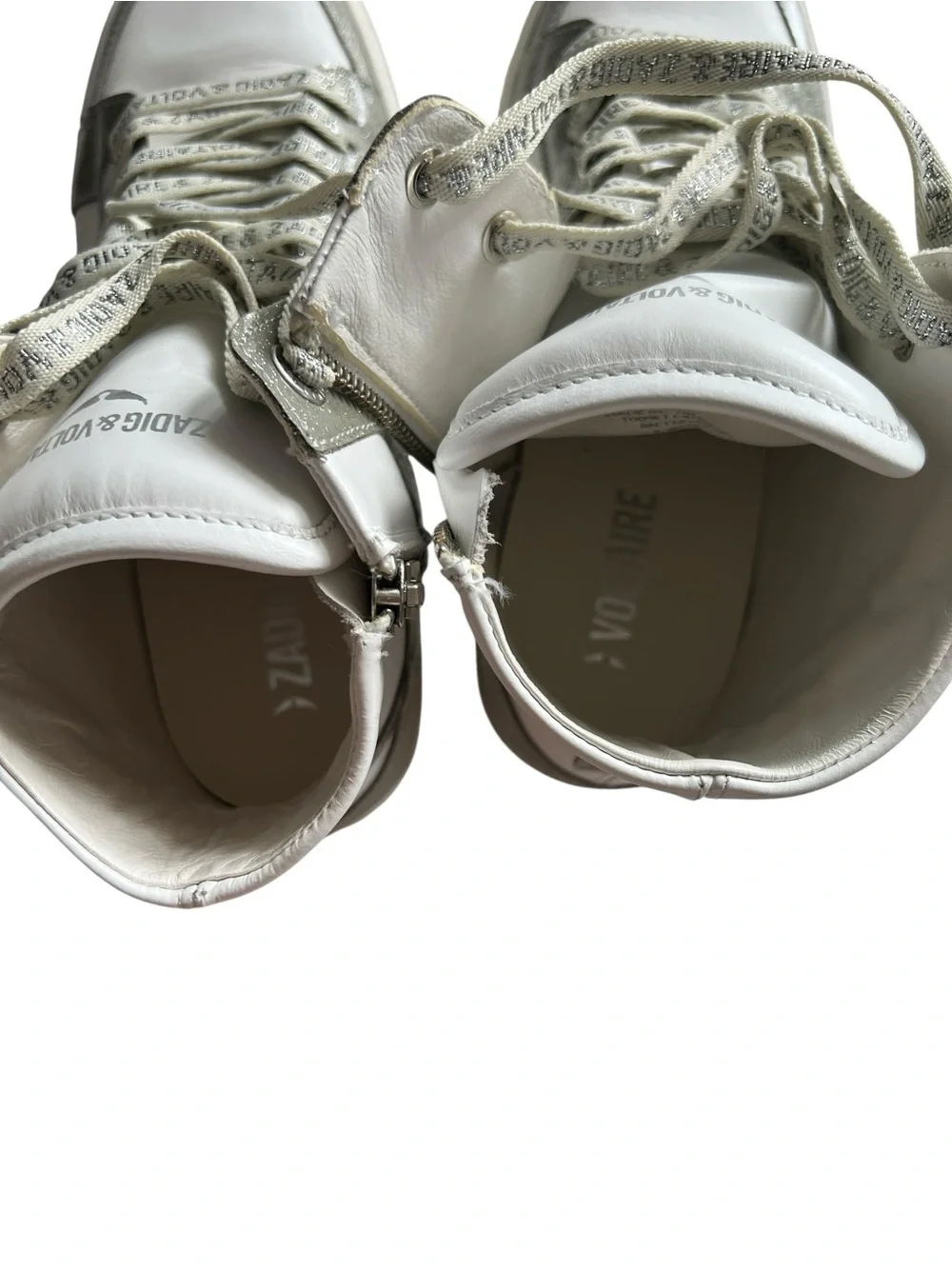 Zadig & Voltaire High Flash Infinity Leather Sneakers White Silver Glitter EU 38 - Picture 7 of 13